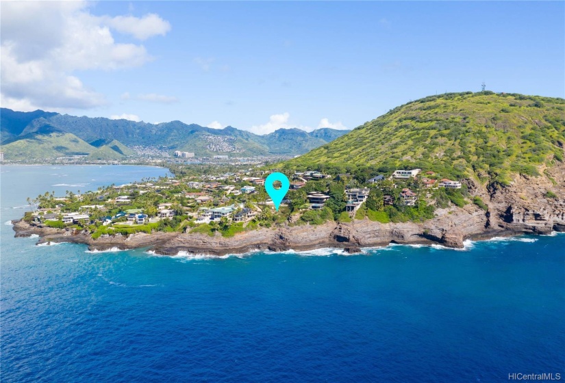 Panoramic views of vibrant royal blue water from the home site.