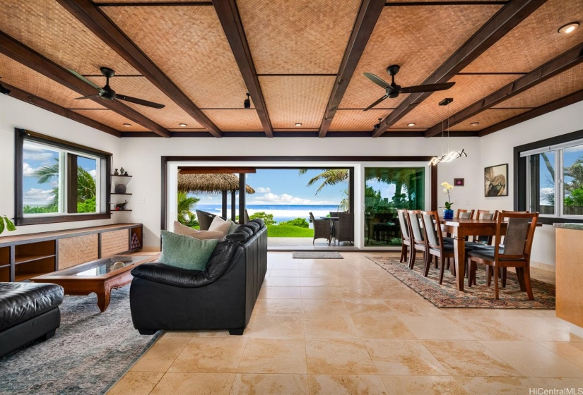 Main Living and Dining Area. Stacking Sliding Door Provides Seamless Flow to Large Lanai for Indoor/Outdoor Living.