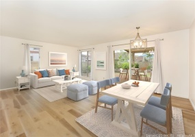 Expansive living and dining area.  Enhanced.