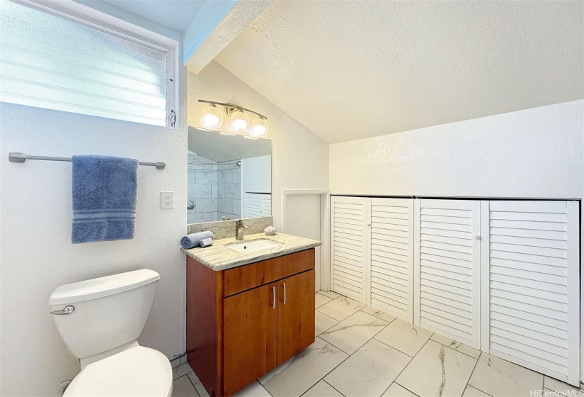 Upgraded Bathroom Upstairs w/ extra storage + Attic access