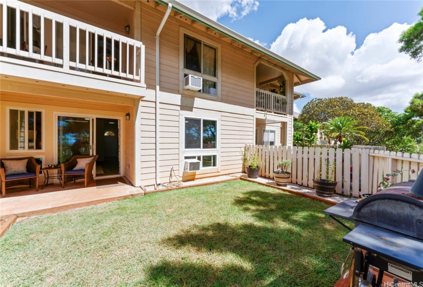 Private fenced backyard