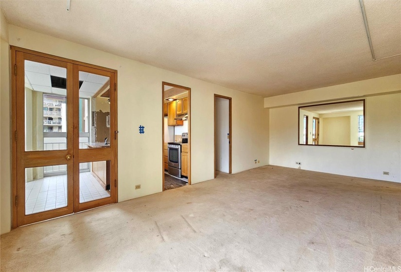 View of kitchen and living area