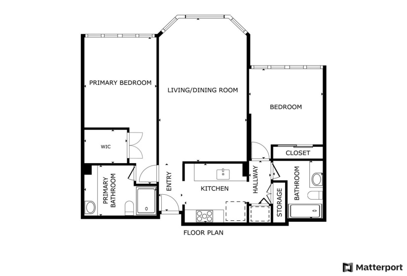 A very functional floor plan with a bedroom and bathroom on each side of the living area giving separation and privacy