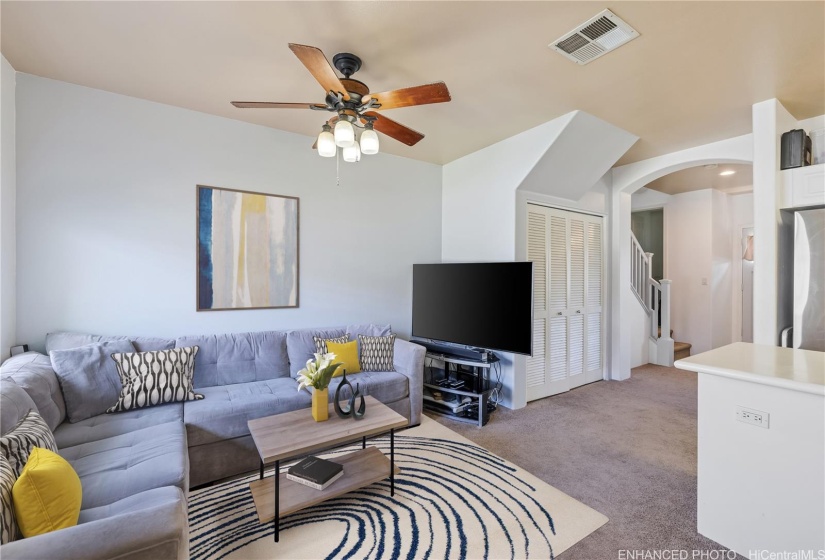 Enhanced - Living area is part of the open kitchen. Some items virtually staged.