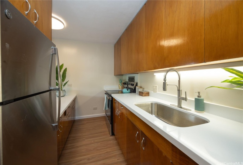 Wood Cabinets and New Quartz Countertops