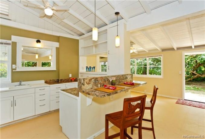 Front door enters to living spaces.  Kitchen is functional and fun!