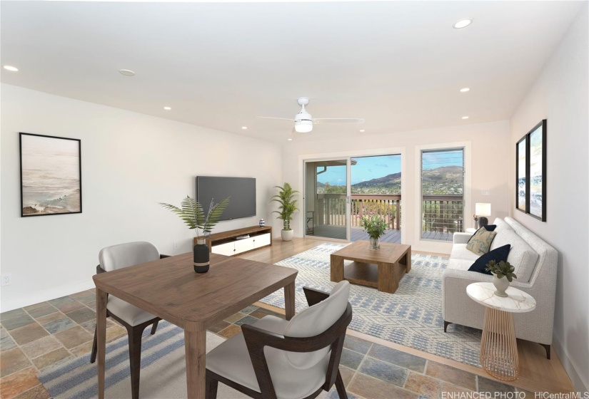 Expansive Dining and Living area overlooking Enchanted Lake.  Enhanced.