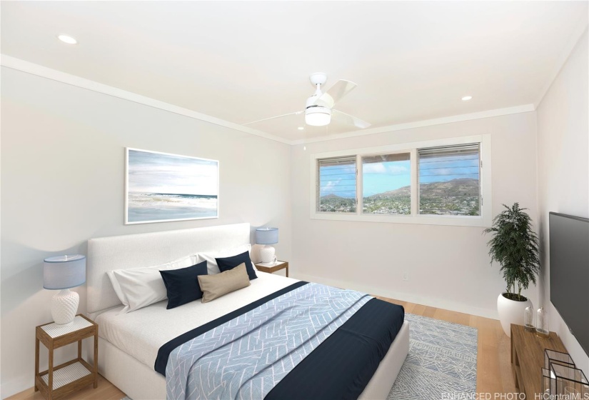 Primary Bedroom upstairs.  Enhanced.