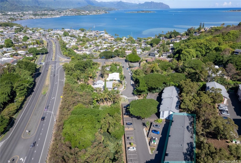 See the building outlined in blue. The property is just minutes away from beautiful Kaneohe Bay!