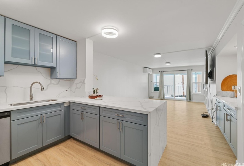 Kitchen was opened up to the great room - dining and living areas.