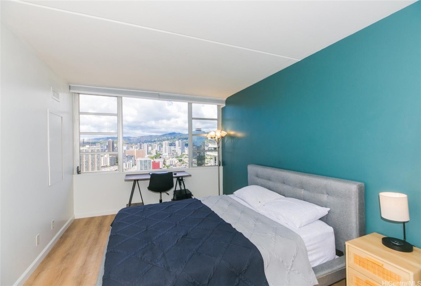 Bedroom with city views