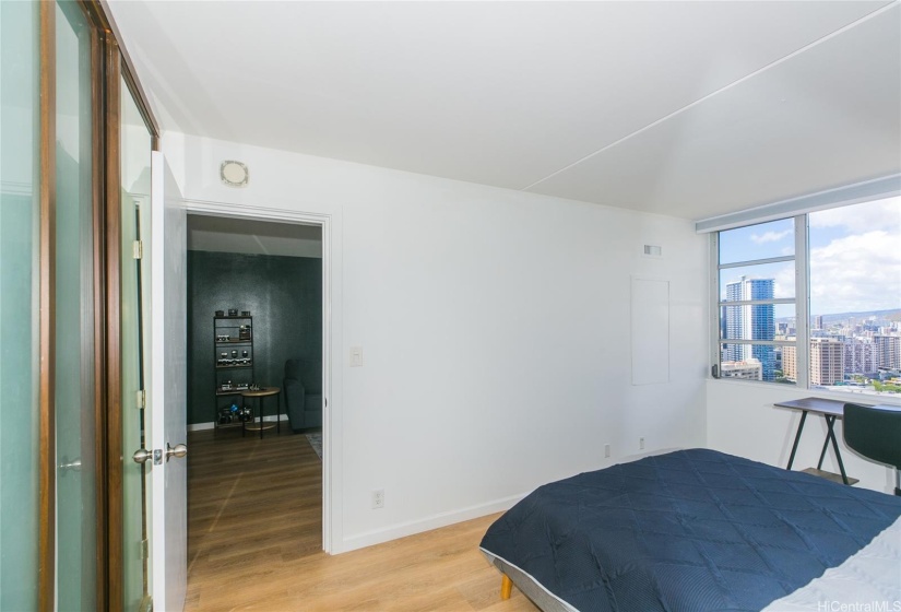 Bedroom with city views