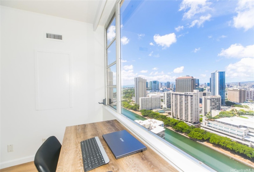 Bedroom with city views