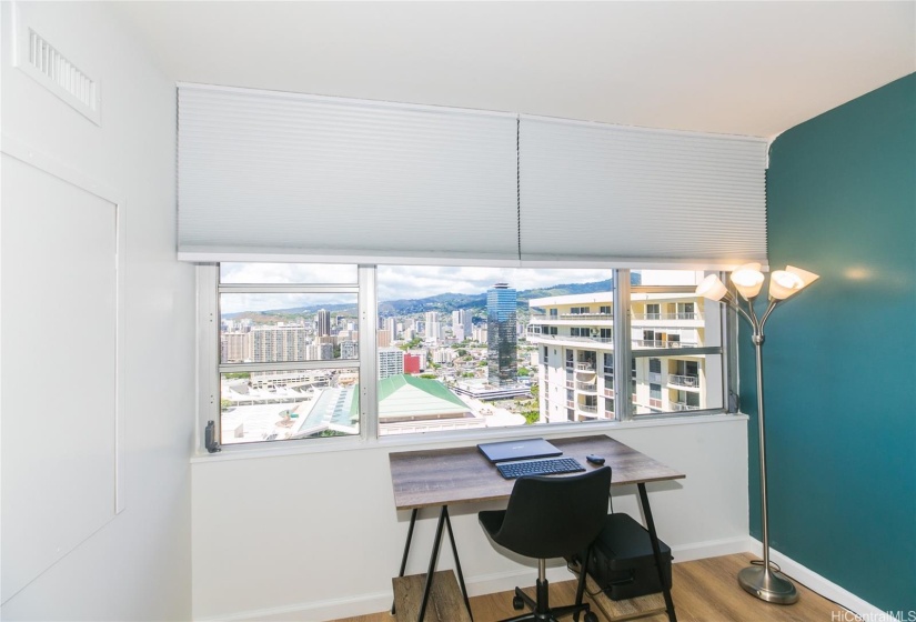 Bedroom with city views