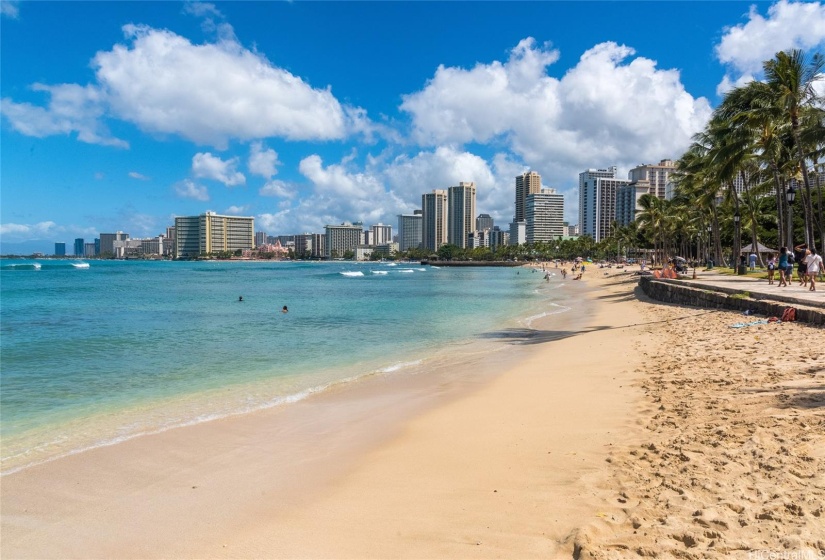 Waikiki beach is across the park from the condo.  Few minutes to the most famous beach in the world.