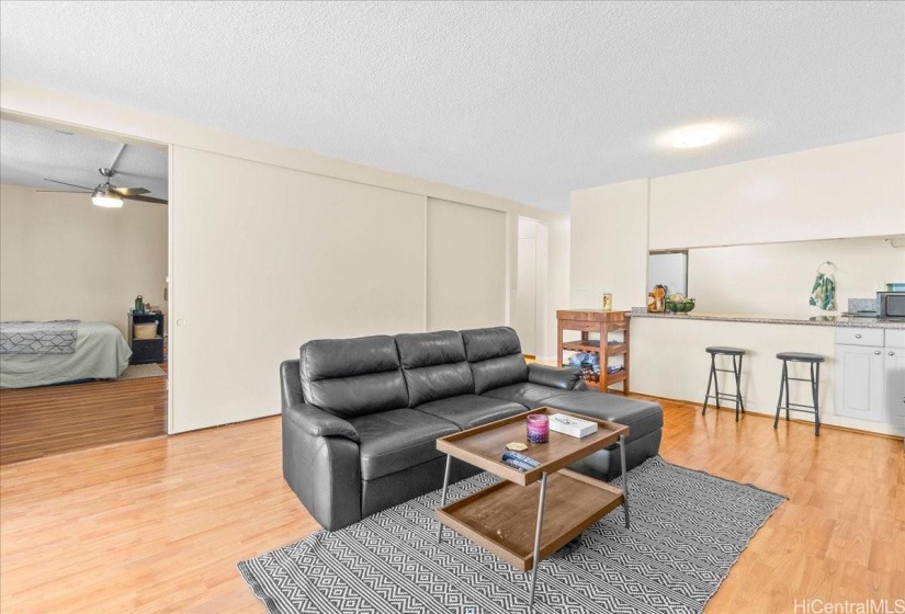 Kitchen has semi-open floor plan with counter space that could serve as a breakfast nook