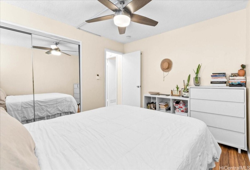Ample closet space in bedrooms and ceiling fans add to great airflow