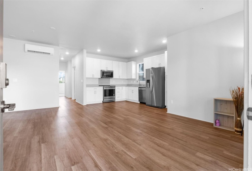 open kitchen concept with high ceiling