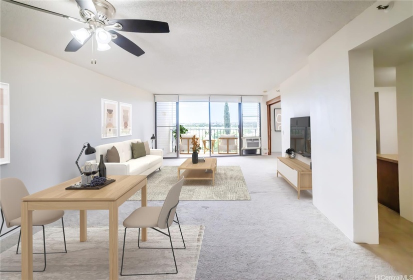 Living/Dining Room viewed from Kitchen - Virtually Staged