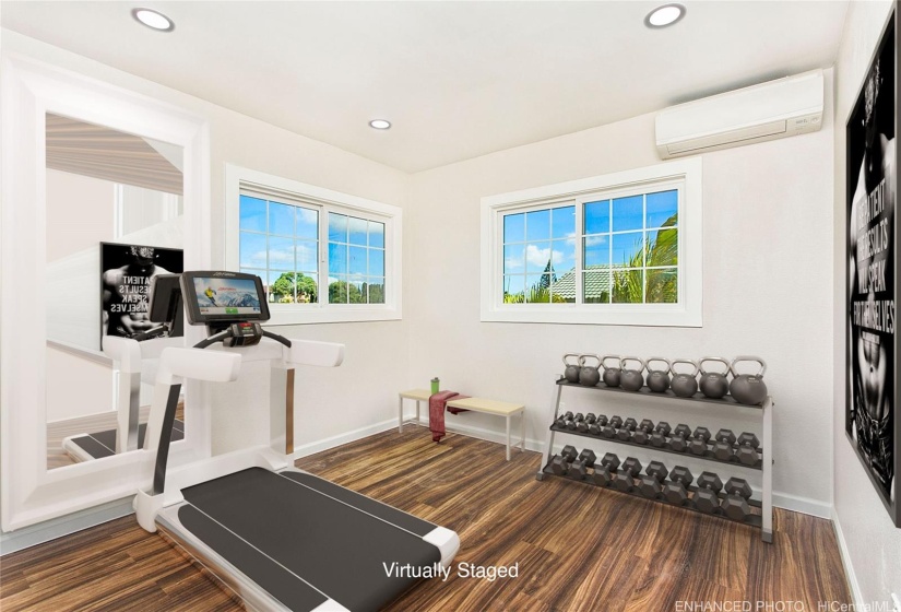 Enhanced - Bedroom 2 virtually staged as a workout room