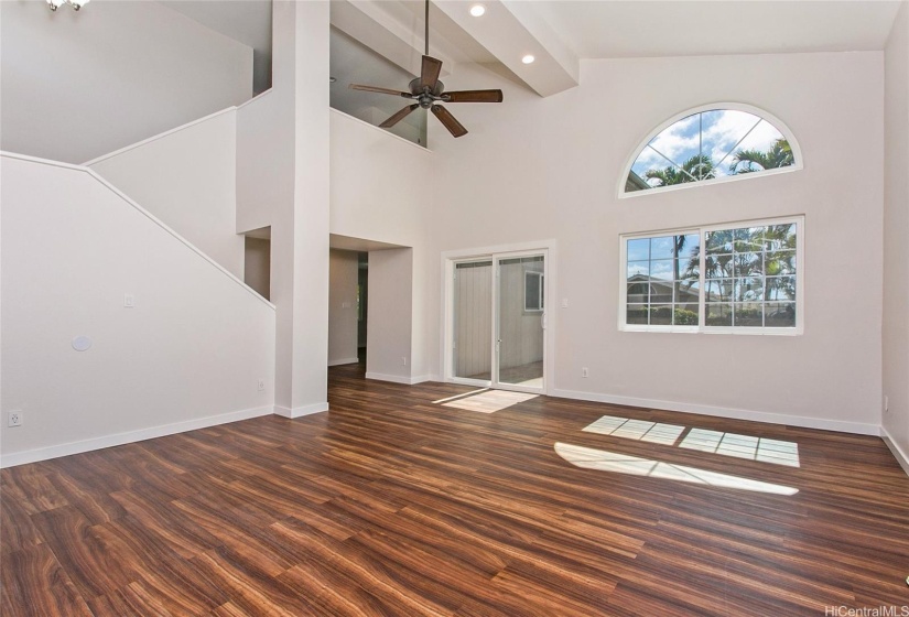 Vaulted ceilings in well lit living room