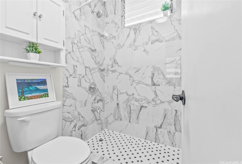 Newly renovated walk-in shower.