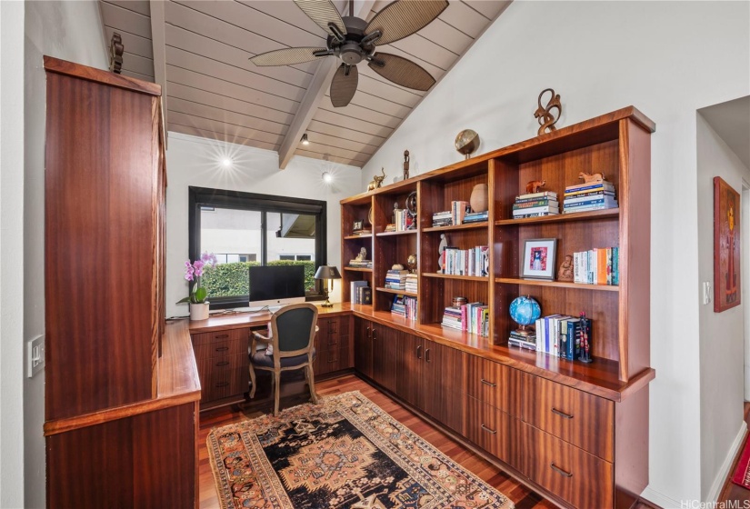 Custom build office with built-in drawers and large hi-quality bookshelves