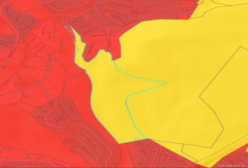 State Land Use designation map.  Property is outlined in green.  AGRICULTURE (YELLOW); URBAN (RED).