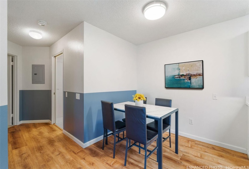 Dining nook. Enhanced:  Photo is virtually staged