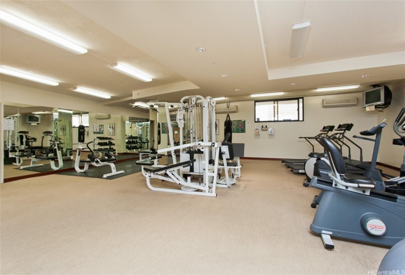 The gym is located on the Mezzanine level and has been recently updated.