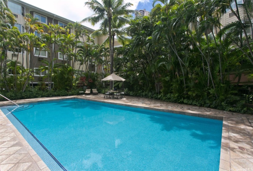 The heated swimming pool is located on the Mezzanine level.