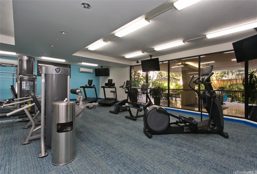 The gym is located on the Mezzanine level and has been recently updated.