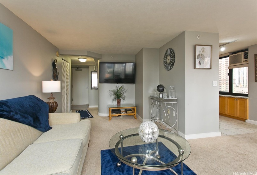 The a/c in the top right corner, in the kitchen area was there when the Seller moved in and does not work. However, the a/c in the living area keeps this area cool.