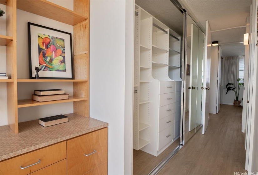 Take advantage of the built in closet system in the primary bedroom closet.