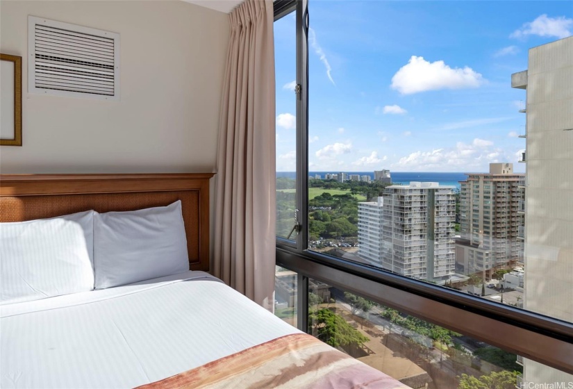 Enjoy Waikiki views from the bedroom window.