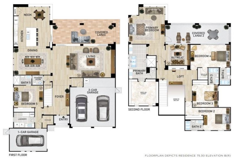 Illustrations are artists’ conceptual depictions only of proposed improvements, are not necessarily to scale, and may differ from actual improvements, if any, when constructed. The specific features in a residence vary from home to home and not all features are available in all series or all floorplans within a series. We reserve the right to modify or cancel these specific features, substitute equipment, materials, appliances and brand names in our sole discretion. Color and size variations may occur. All square footage numbers are approximate and may vary due to plotting and field variations or method of measurement. In addition, we reserve the right to make modifications to the maps, floorplans, square footages, exteriors, specifications, features, dimensions, designs, building materials, options, colors, finishes, landscaping layout and materials, and product types at any time without notice or obligation.