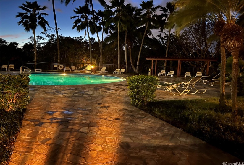 Night time around the swimming pool