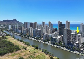 Aerial View of Palms Inc located in the heart of Waikiki