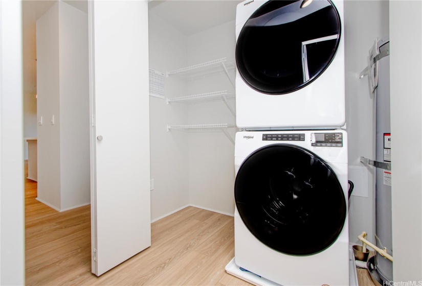 Stacked washer and dryer with closet space