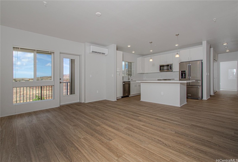 Layout with kitchen and lanai view