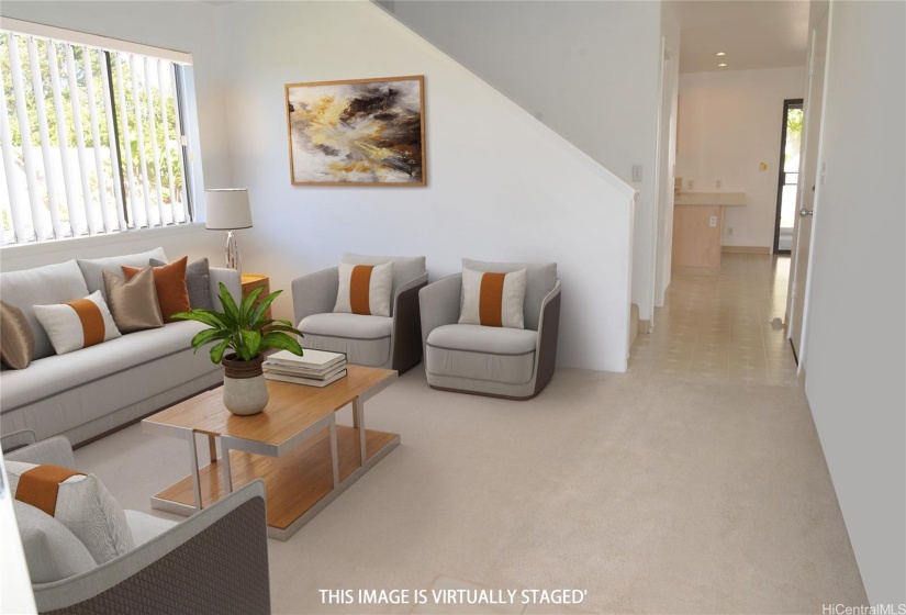 Virtual Staged Living Room as you enter front door
