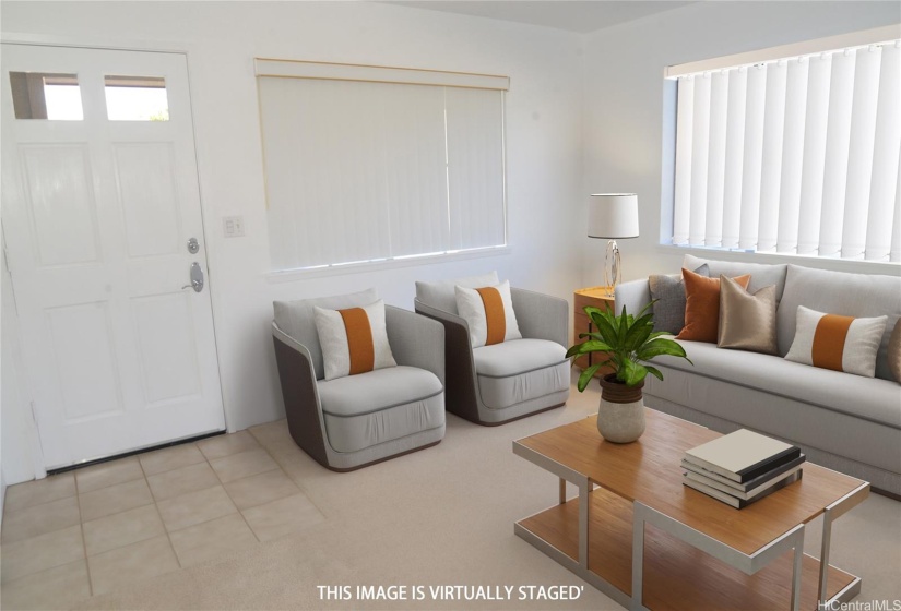 Virtual staged Living room at entry of the home.