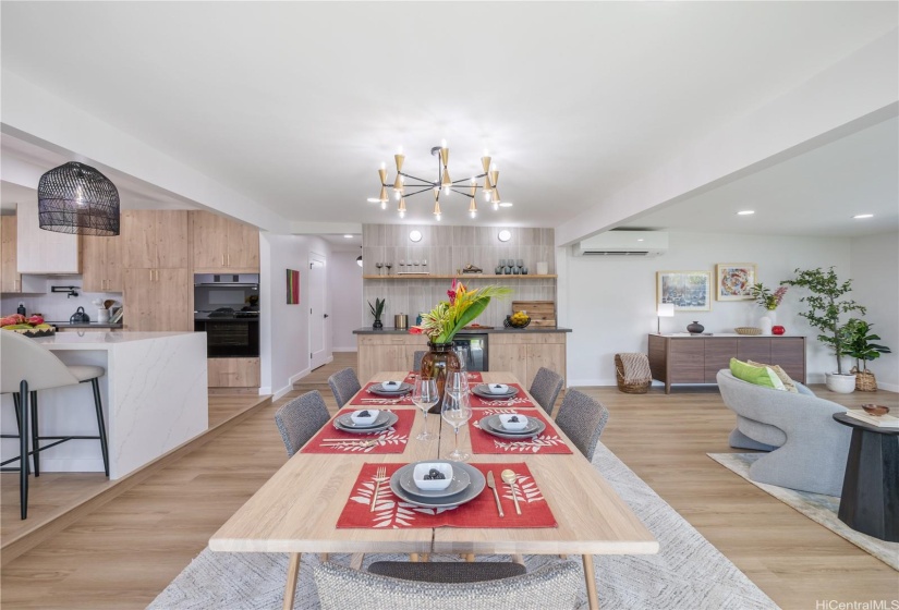 Floor Plan accentuates the Ease of Entertaining & Enjoying Island Dining or OpenConcept Bar Area with Wine Chiller, Floating Shelves & a Seamless Spot in YourLiving Room.