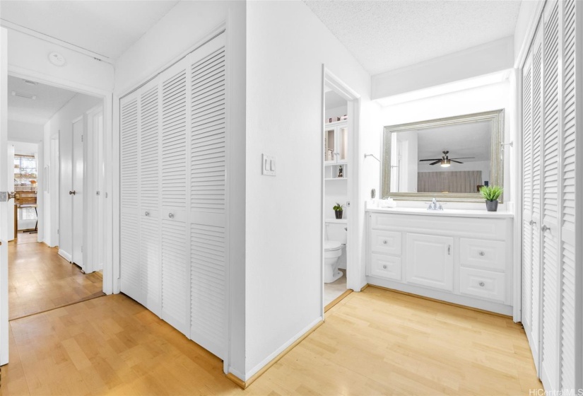 Primary Bathroom Features an Exterior Vanity.