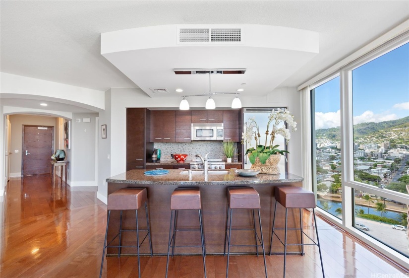 Spacious Kitchen with Viking stainless Steel appliances.