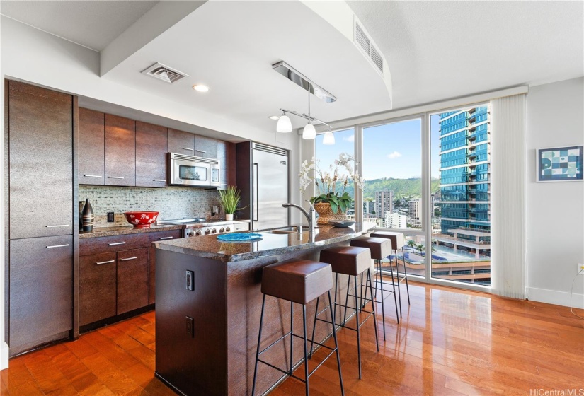 Spacious Kitchen with Viking stainless Steel appliances.