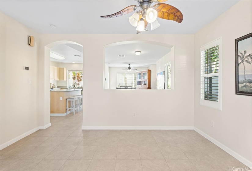 Formal living room looking into Kitchen