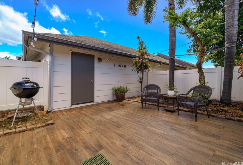 Private, spacious custom-tiled yard