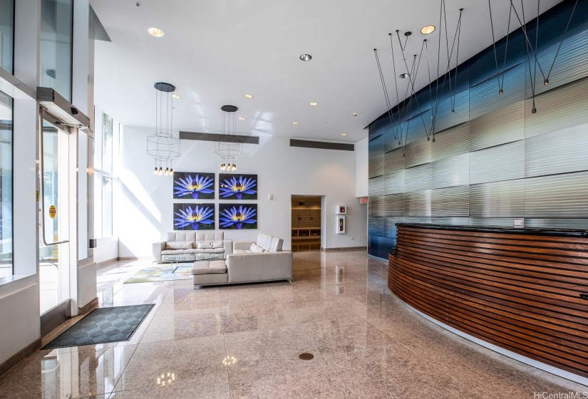 Expansive lobby and concierge desk.