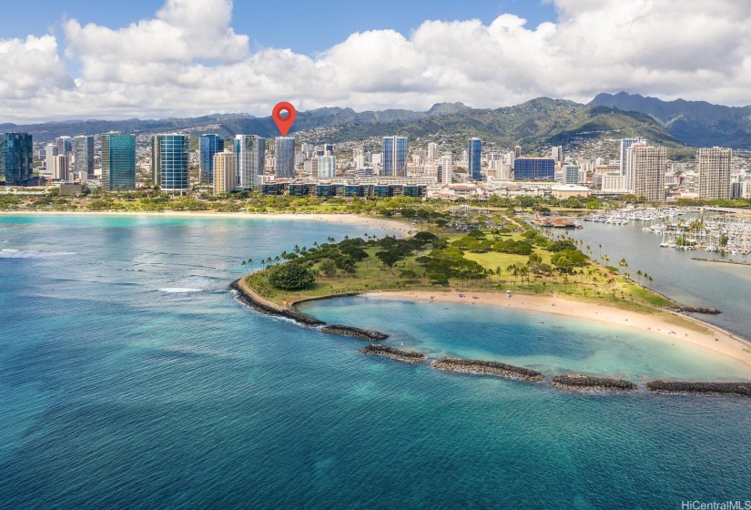Magic Island and Ala Wai Yacht Harbor.